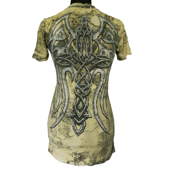 Affliction Tops - Affliction Los Angeles Yellow Wings Graphic Top Size Small